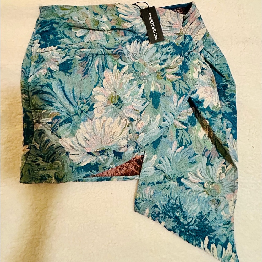 Pretty Little Thing Floral Wrap Skirt - Blue and Green